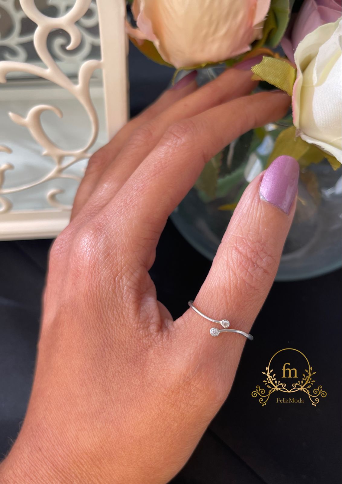 Two small stones silver ring free size