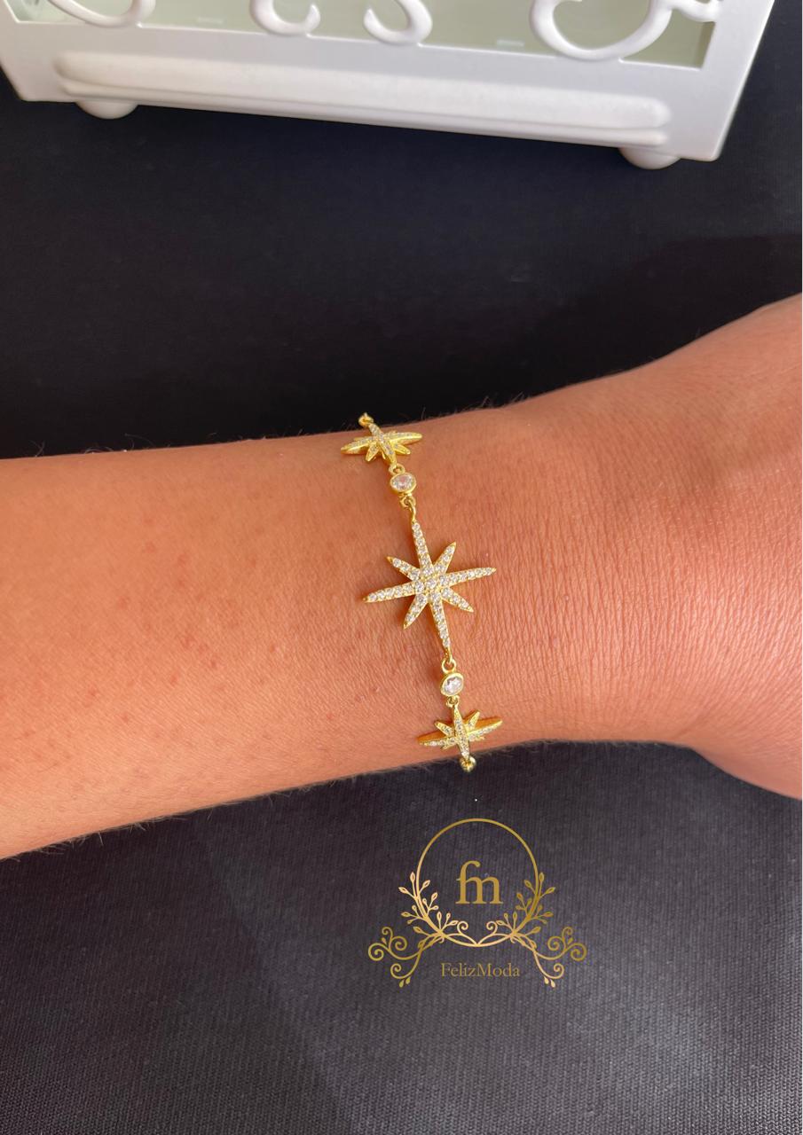 Three stars silver bracelets gold plated-BR18