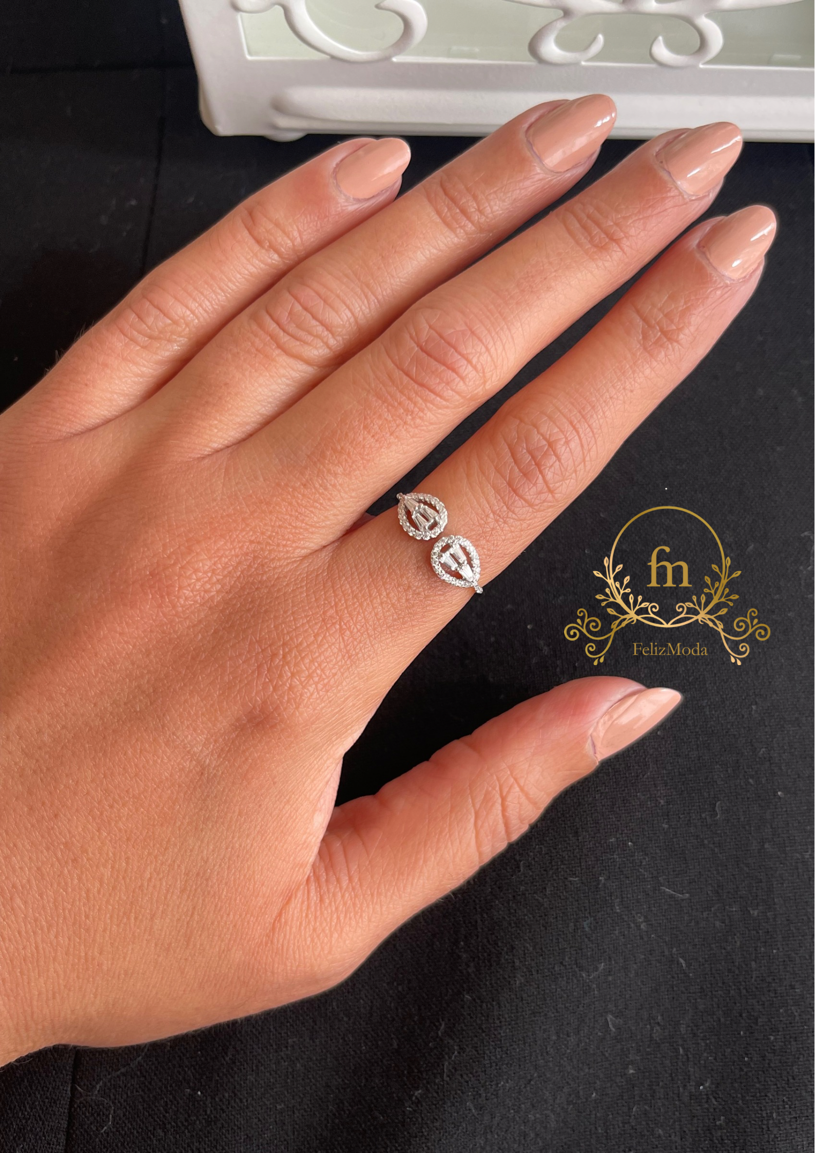 Two oval stones silver ring free size