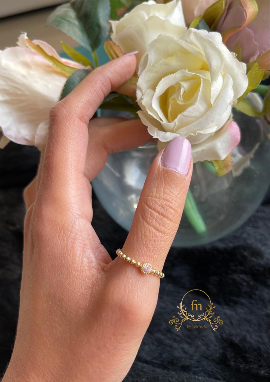 Rose stone silver ring gold plated free size