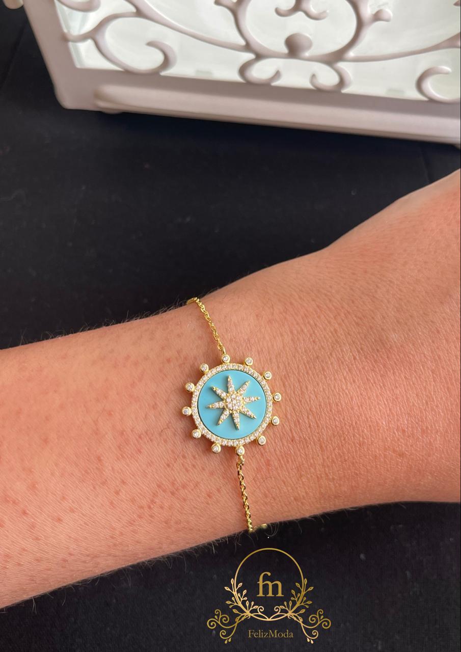 Silver sun with Fayrouz stone silver bracelet gold plated