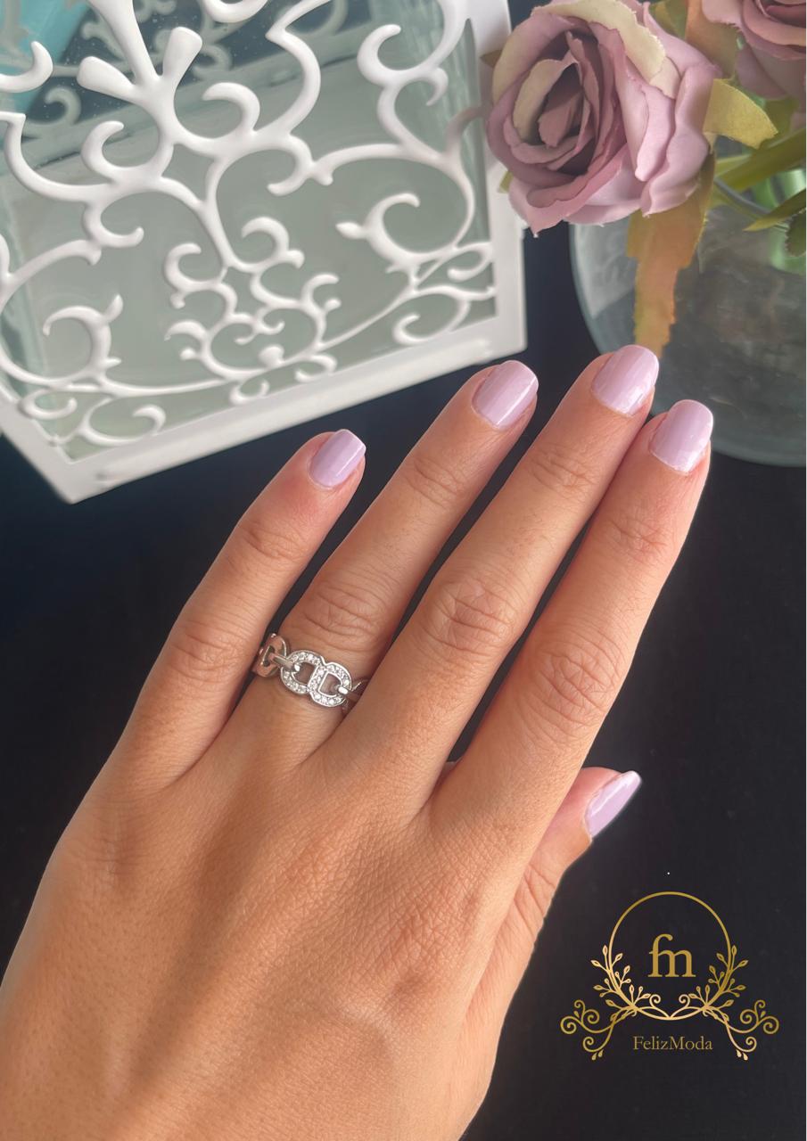 Connected chains silver ring