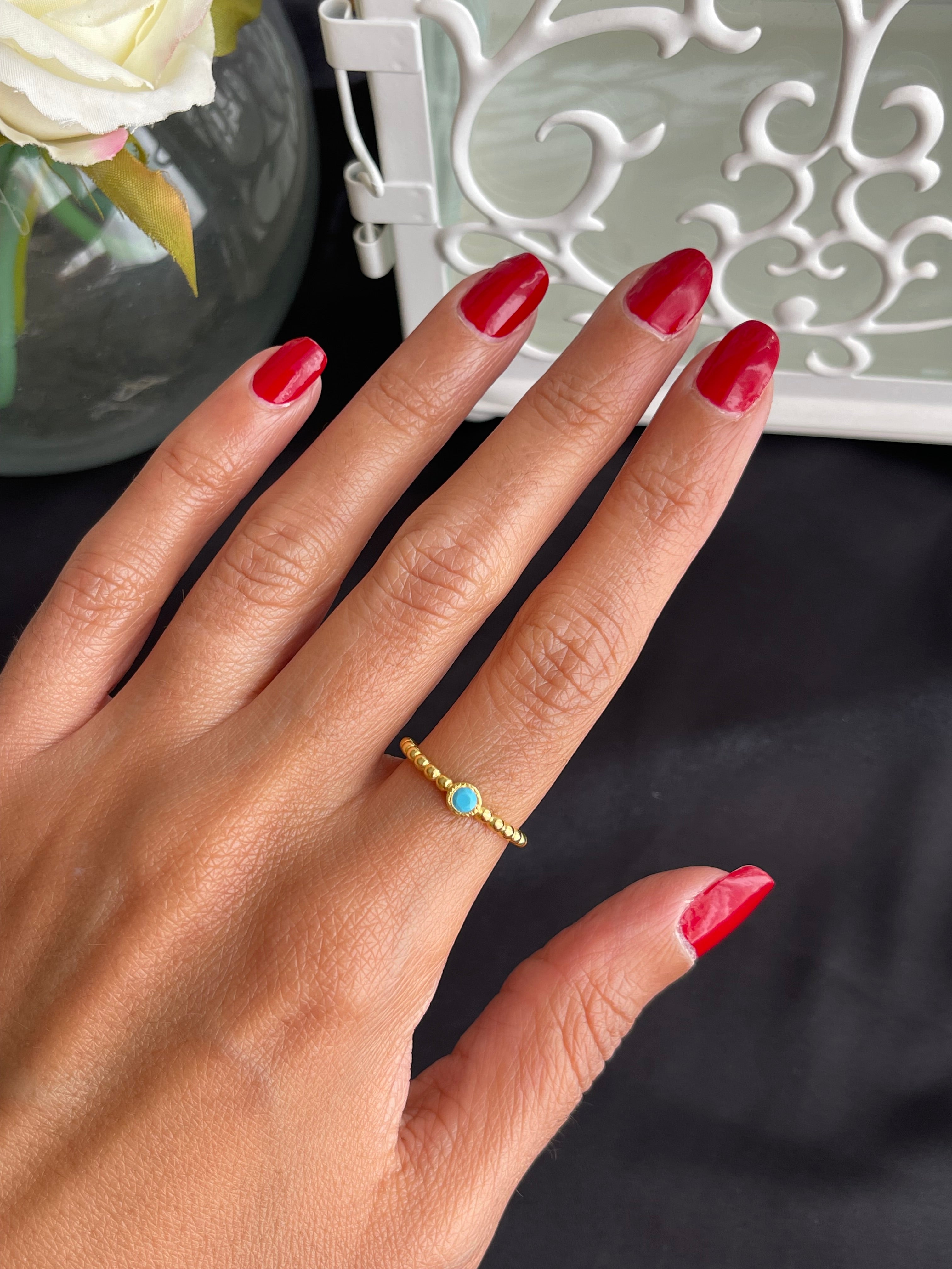 Turquoise stone silver gold plated ring free size