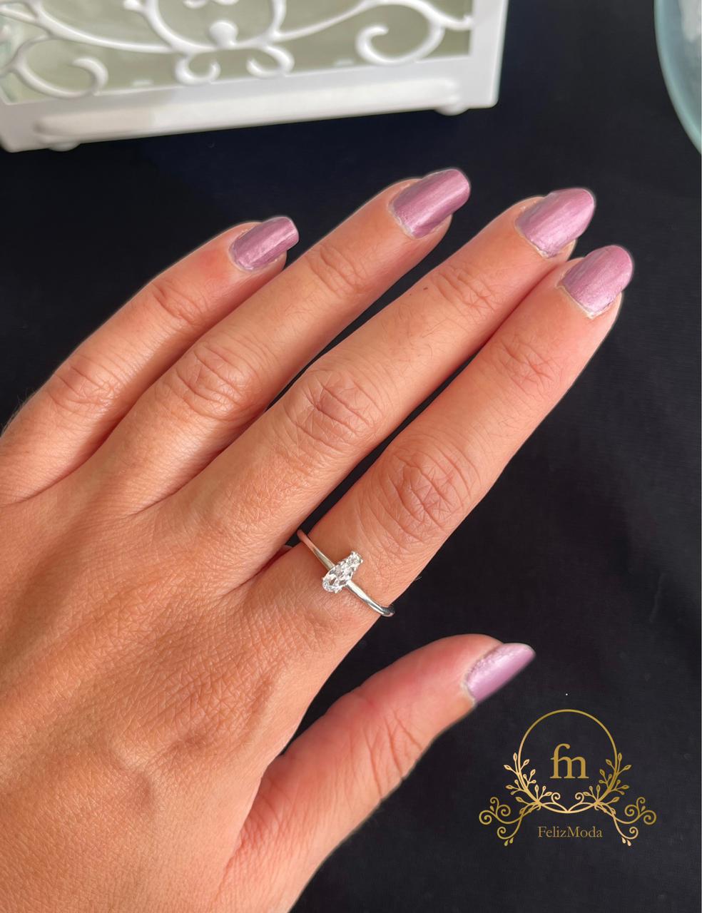 Long oval stone silver ring free size