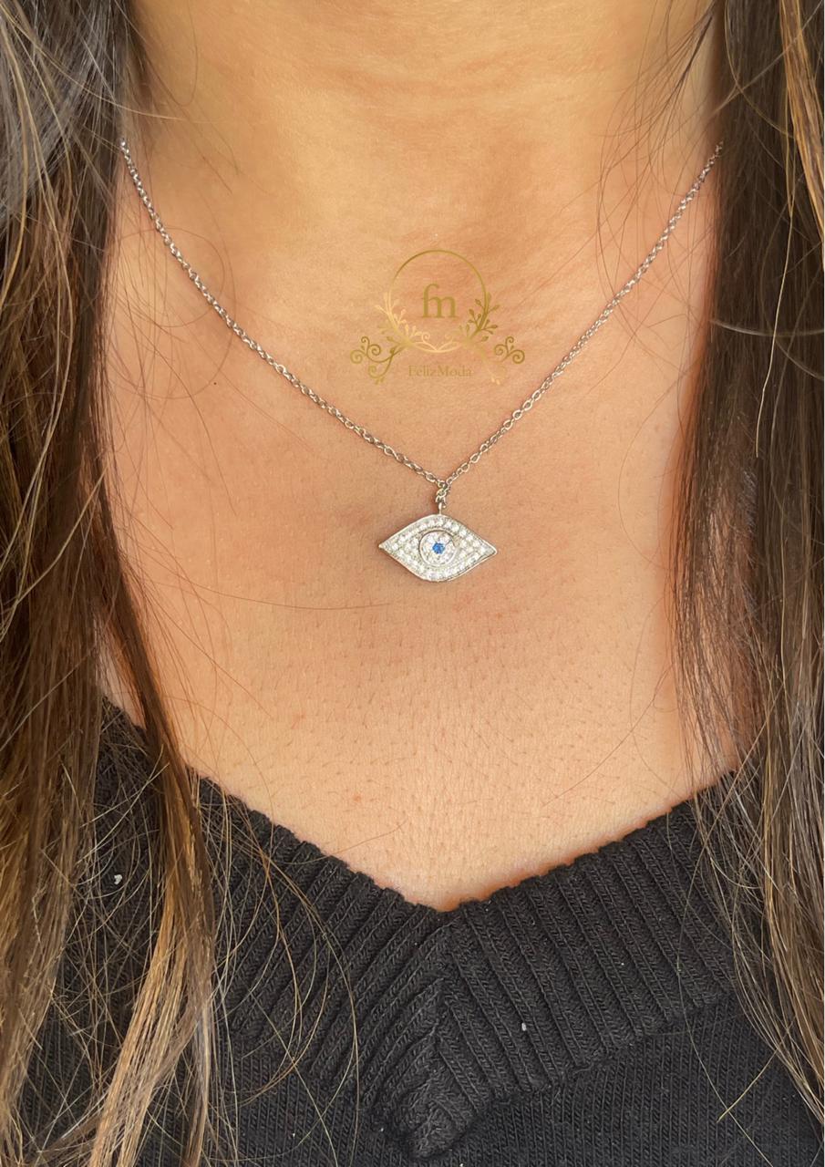 Eye blue stone silver necklace