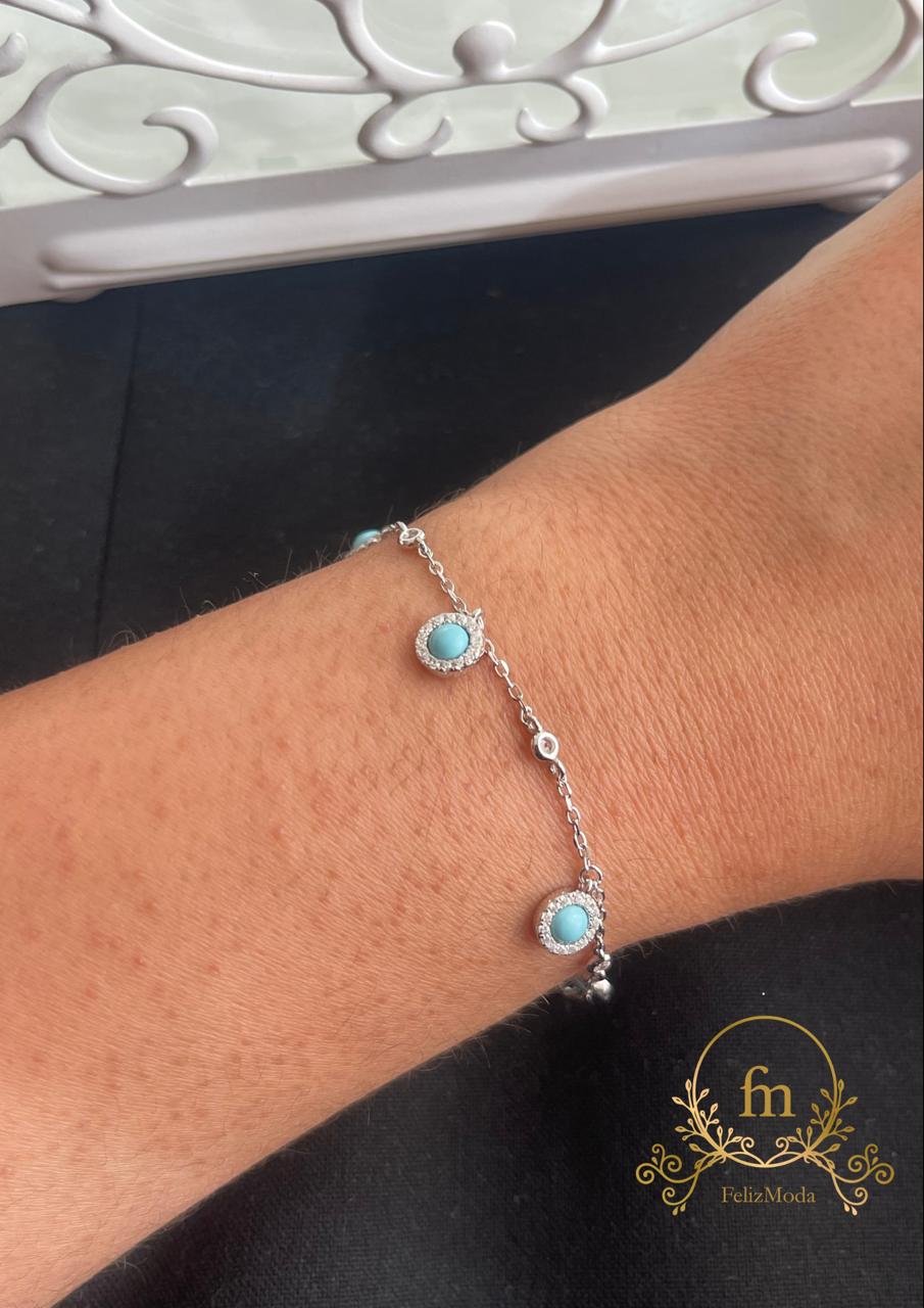 Round Fayrouz and silver stones silver bracelet