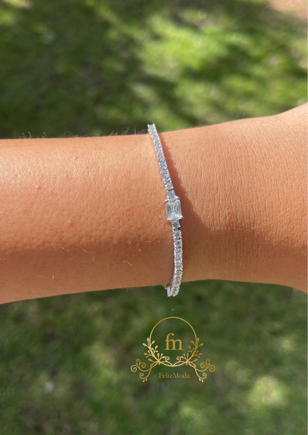 Square zircon stone silver tennis bracelet-BR10