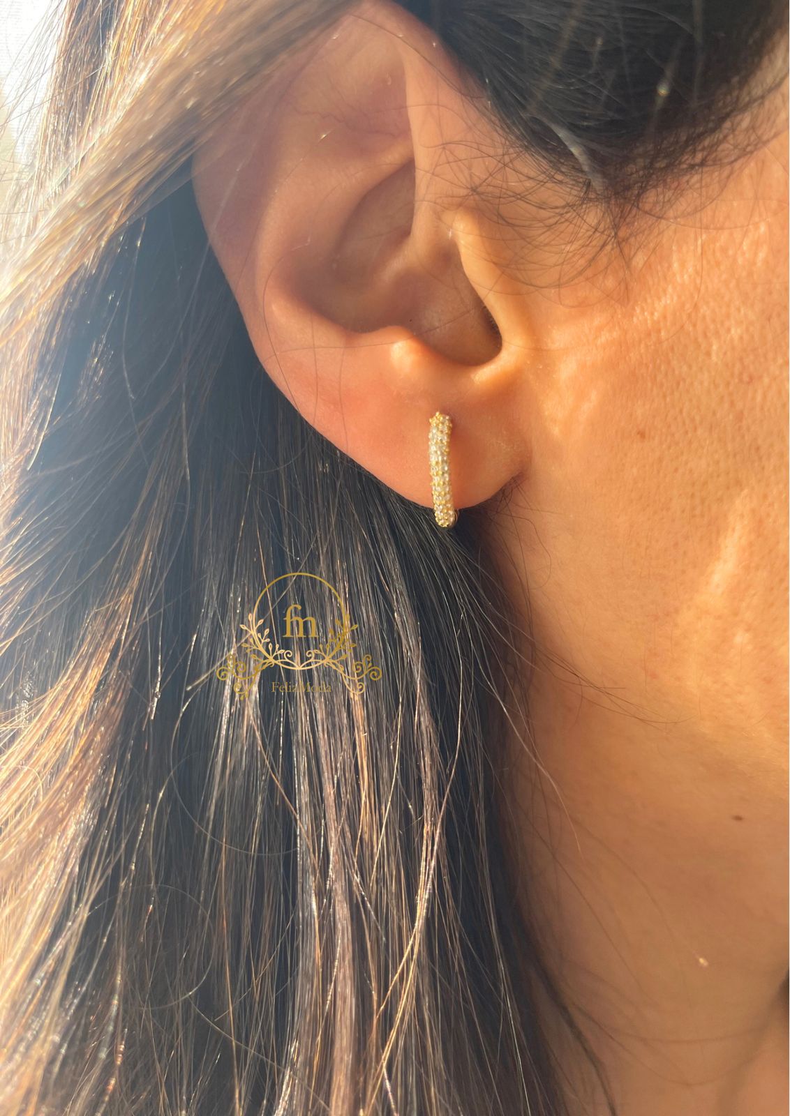 Clip zircon stones silver earrings gold plated