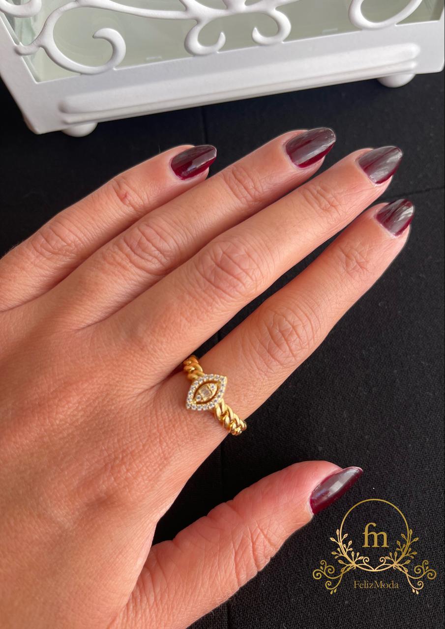 Oval zircon stones braided silver ring medium size gold plated