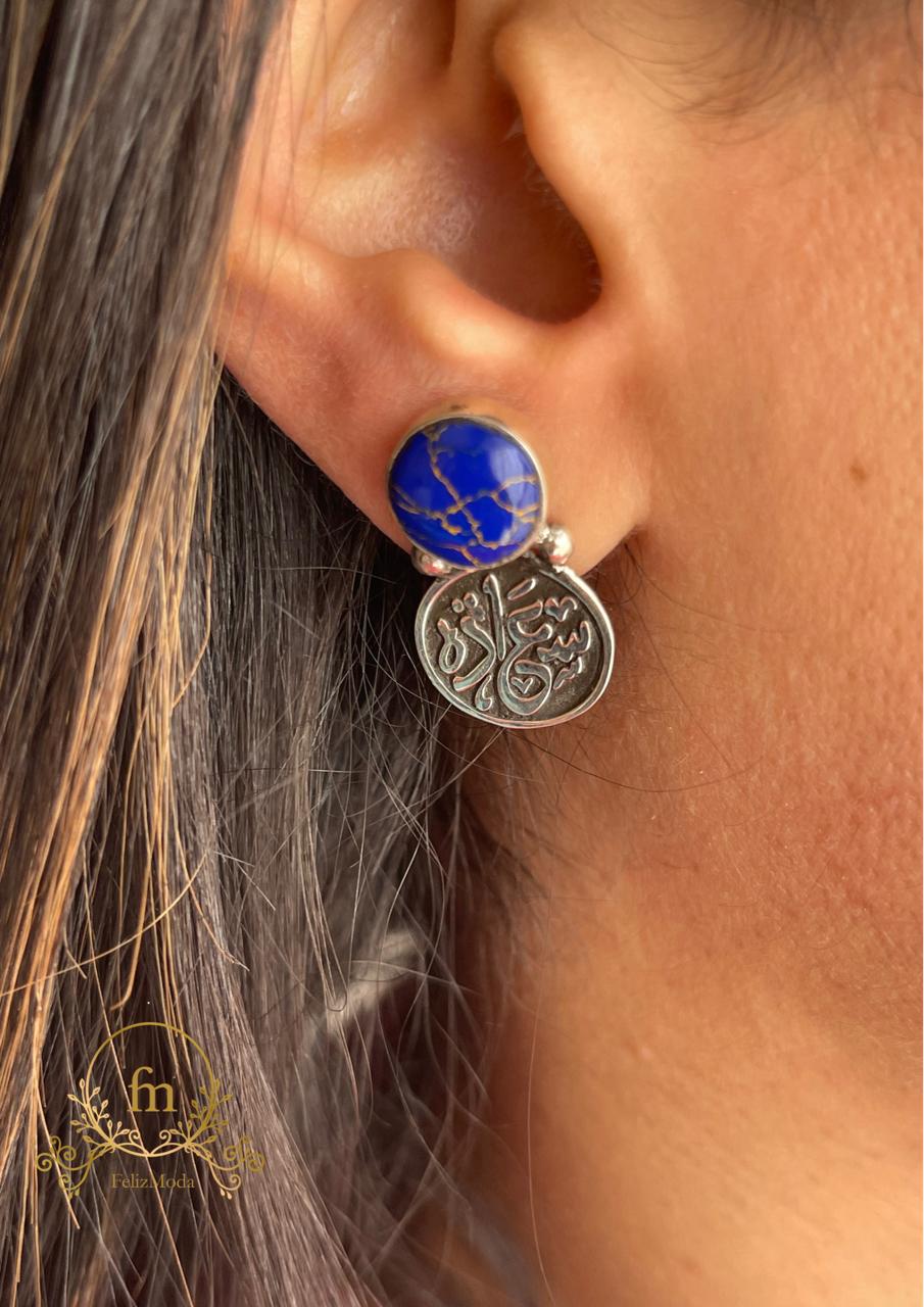 سعاده Silver earrings with blue stone