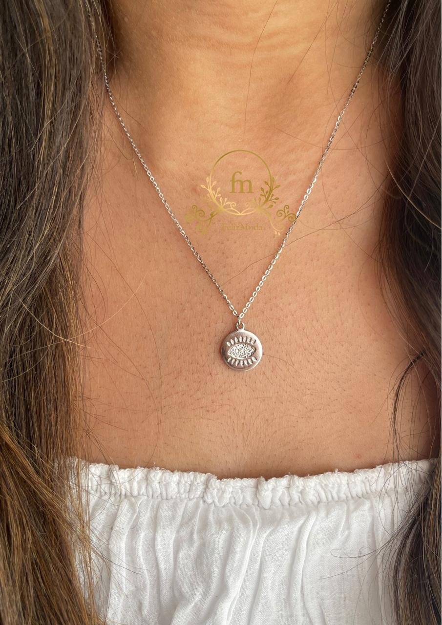 Silver eye necklace