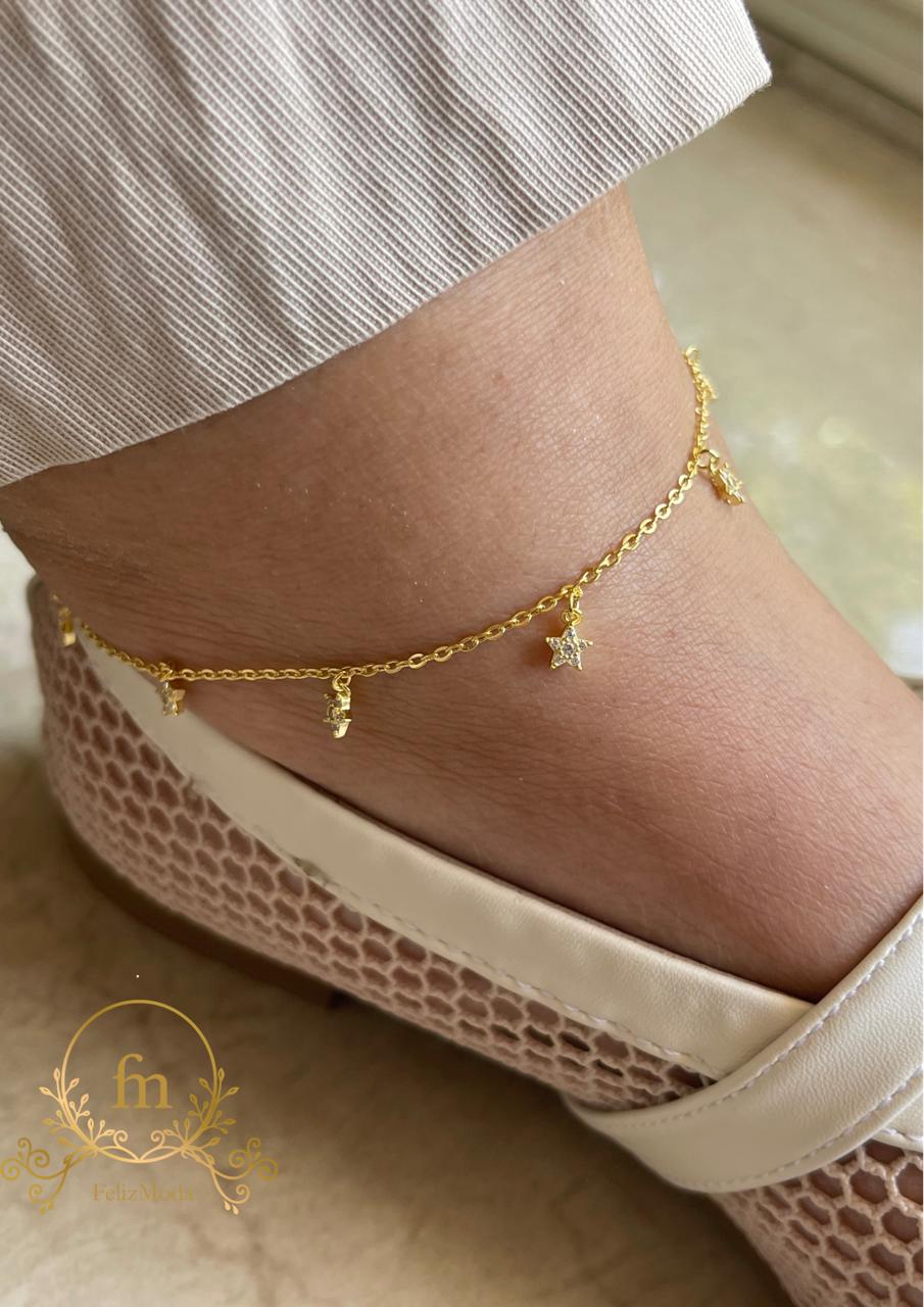 Gold stars silver anklet gold plated