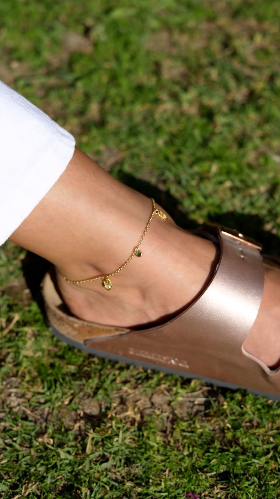 Silver anklet kaf with green stones gold plated
