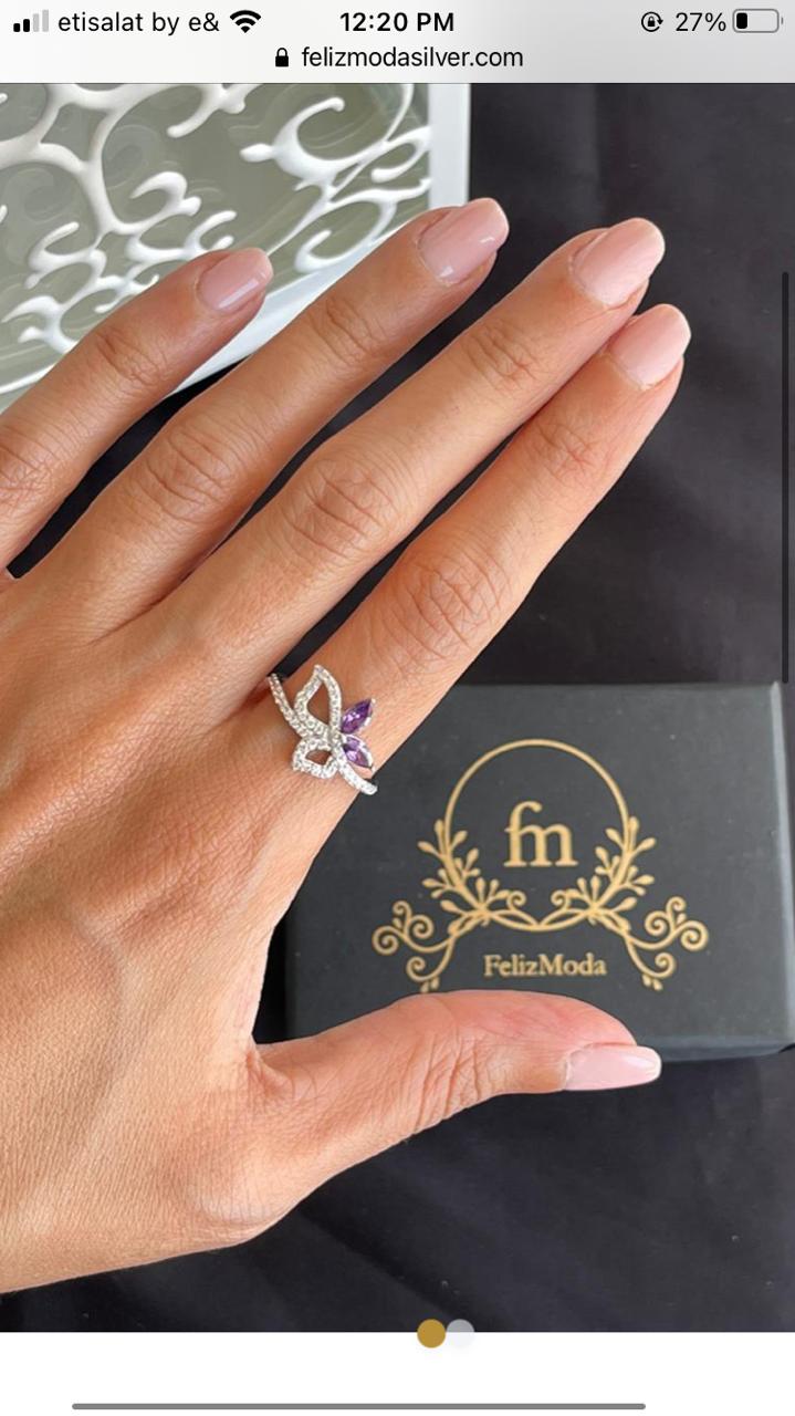 Butterfly ring with purple stone
