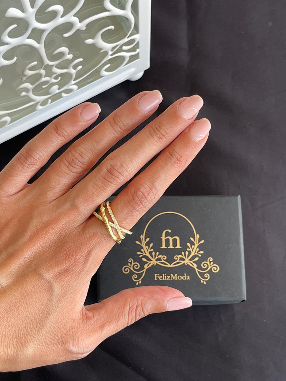 Three connected layers silver ring gold plated