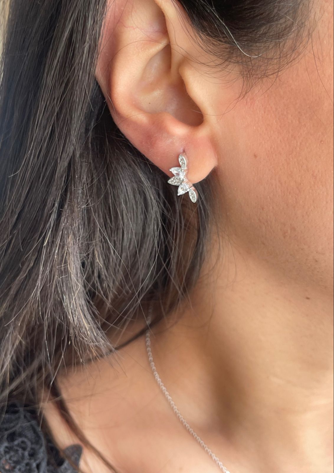 Half flower silver earrings zircon stones