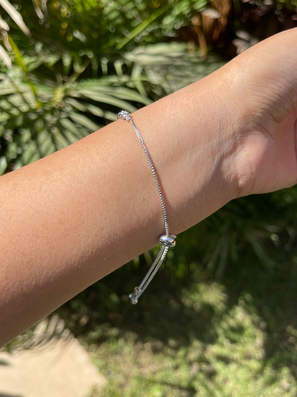 Half stones silver tennis bracelet with adjustable length