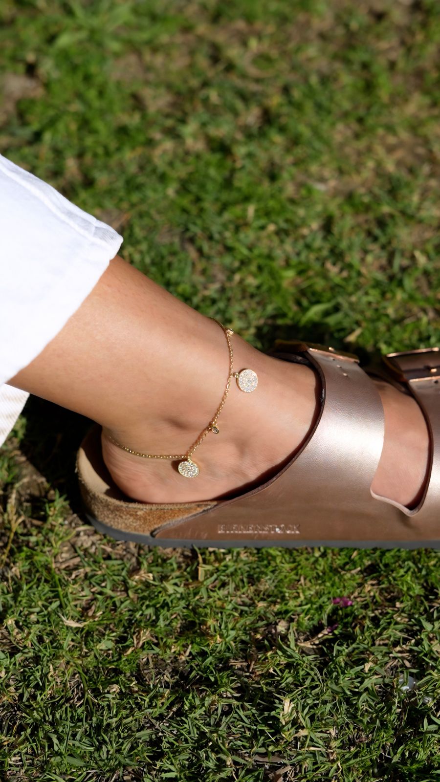 Multiple circles silver anklet gold plated
