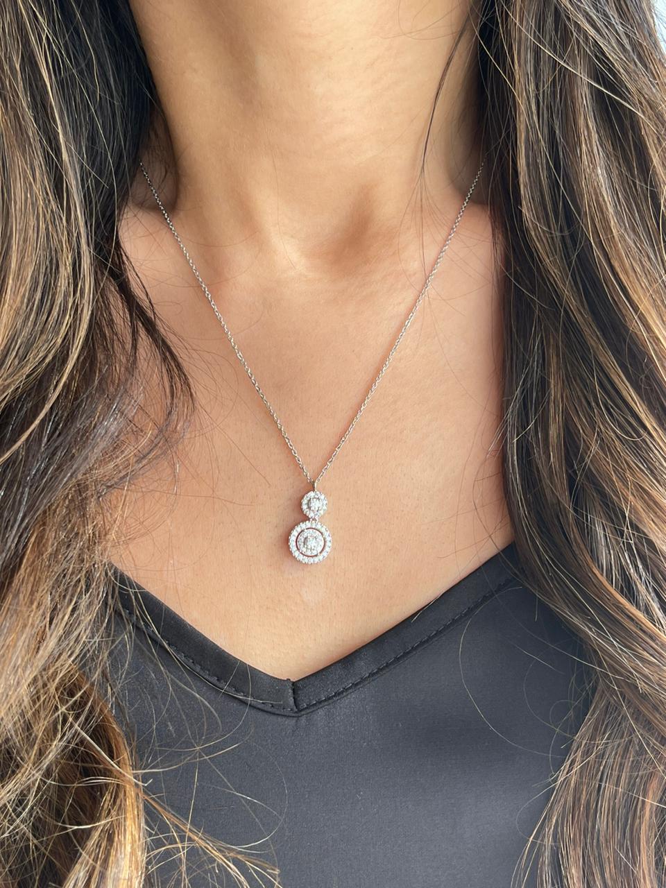 Two stones silver necklace with zircon stones- NK18 - FM53