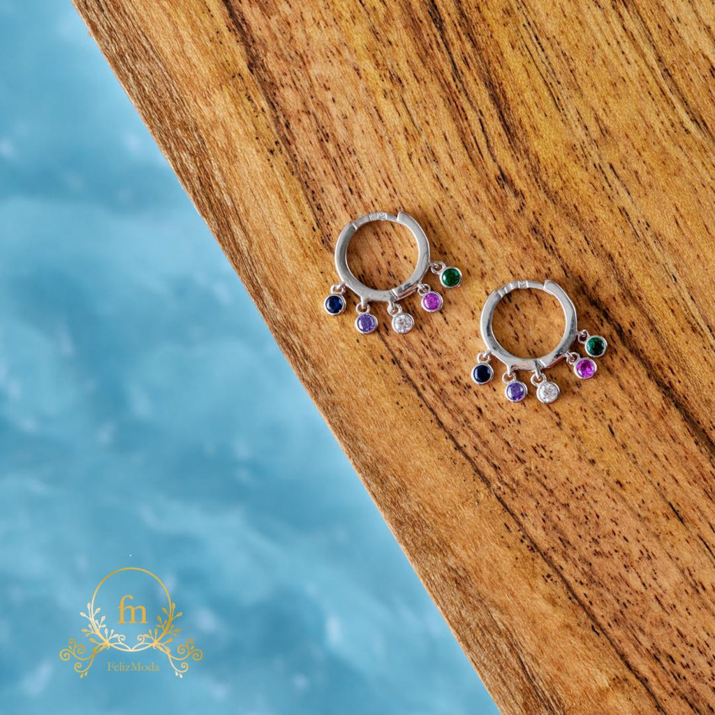 Colorful pendants silver earrings