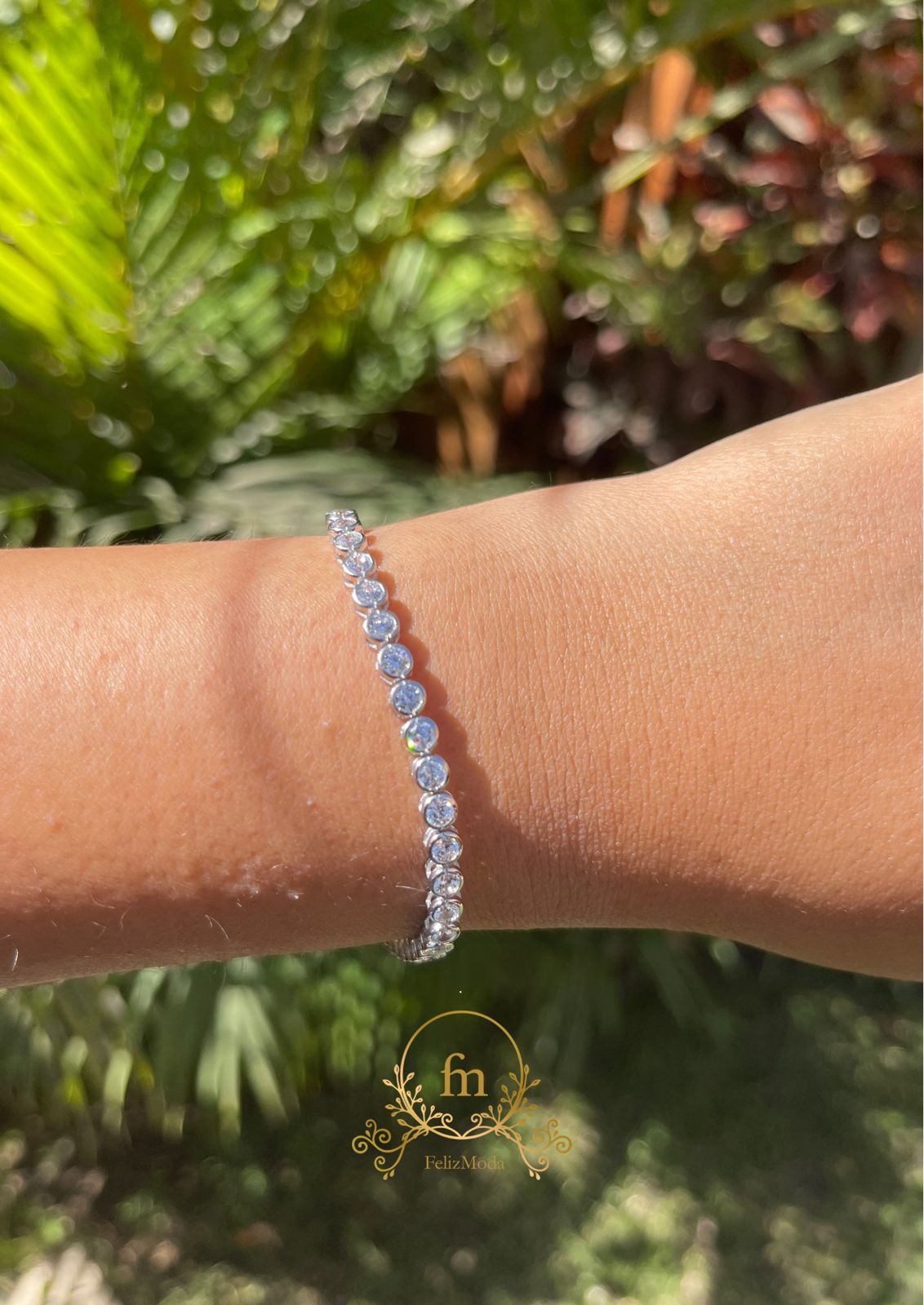 Half stones silver tennis bracelet with adjustable length