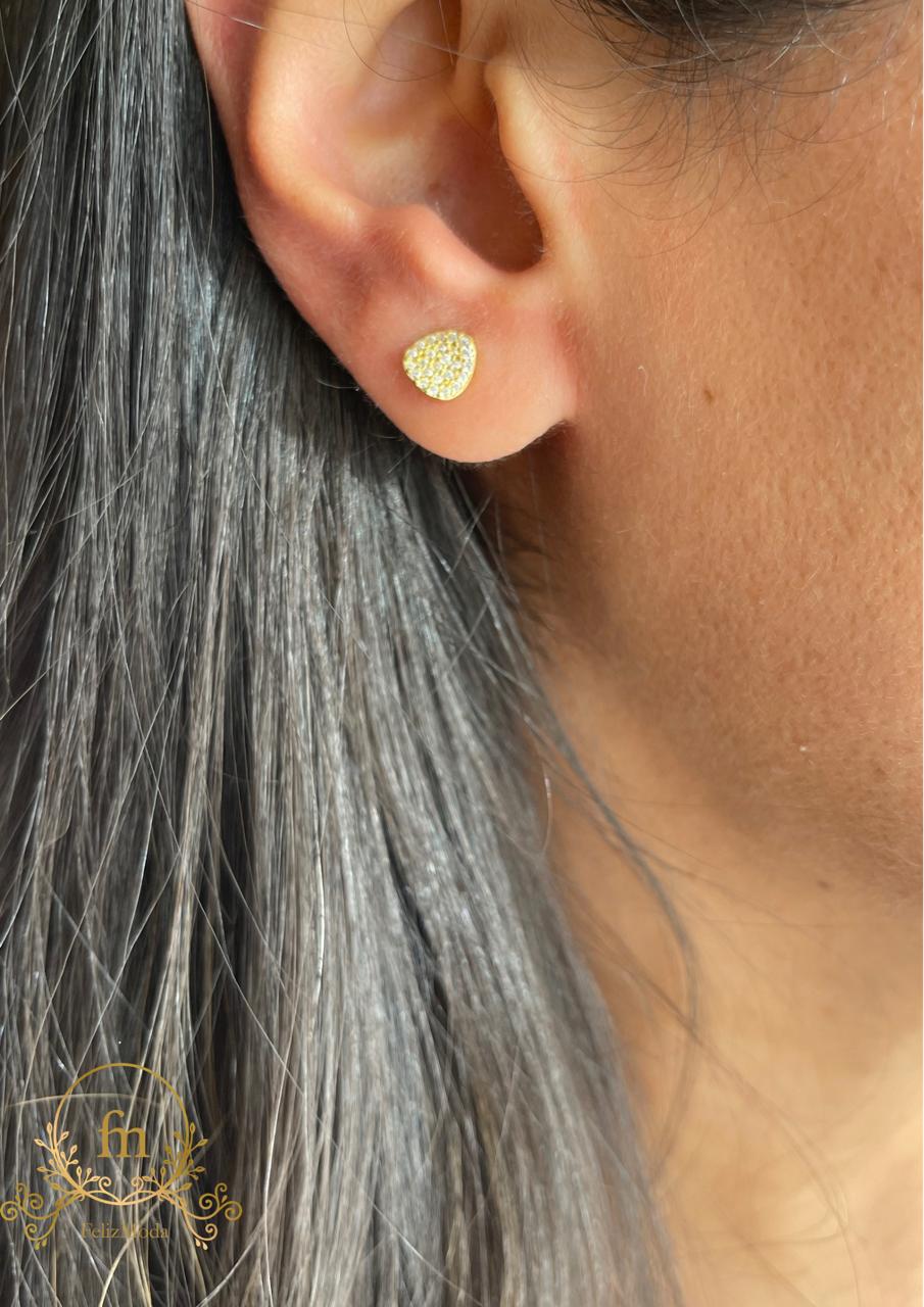 Flat circle stones silver earrings gold plated
