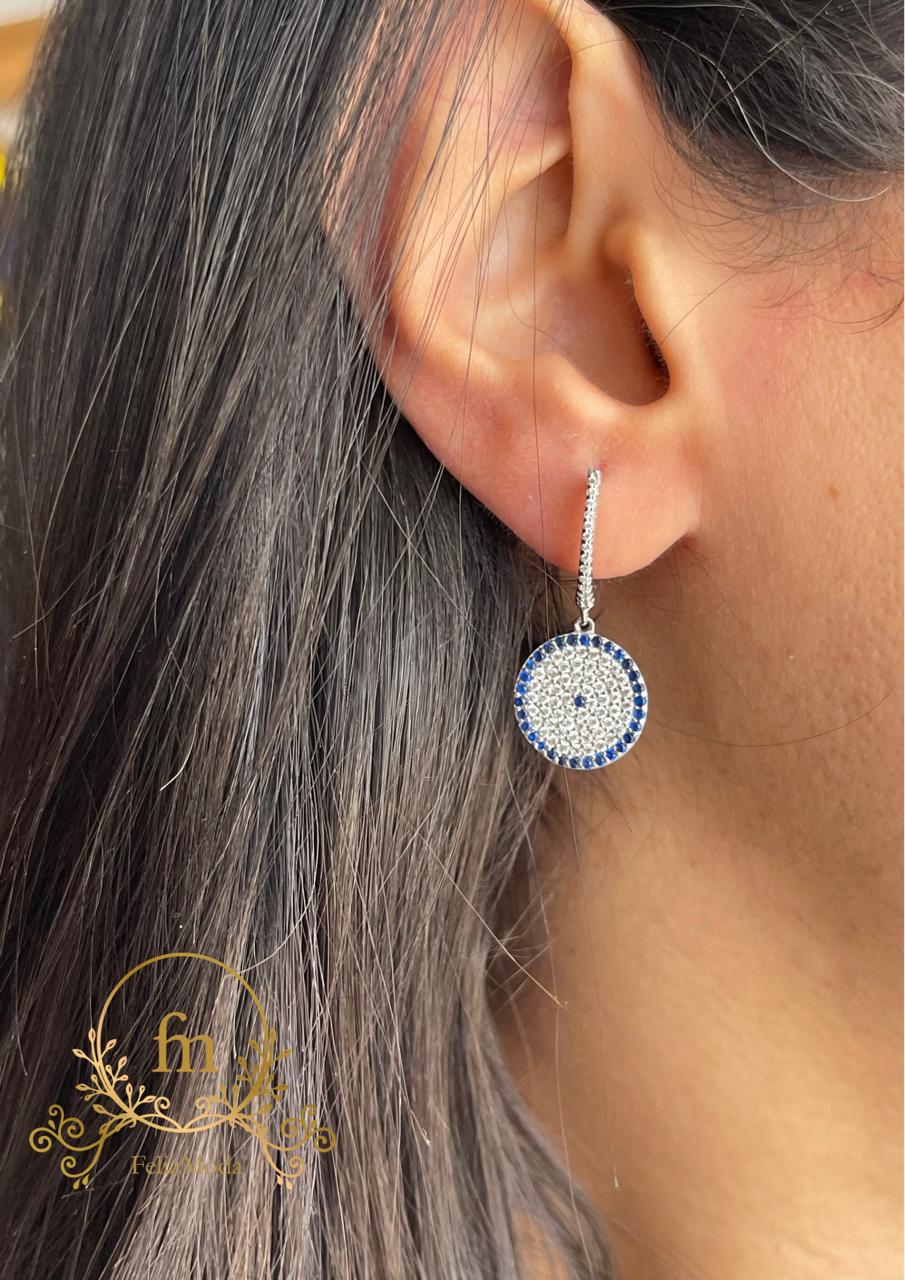 Blue eye silver earrings with zircon stones