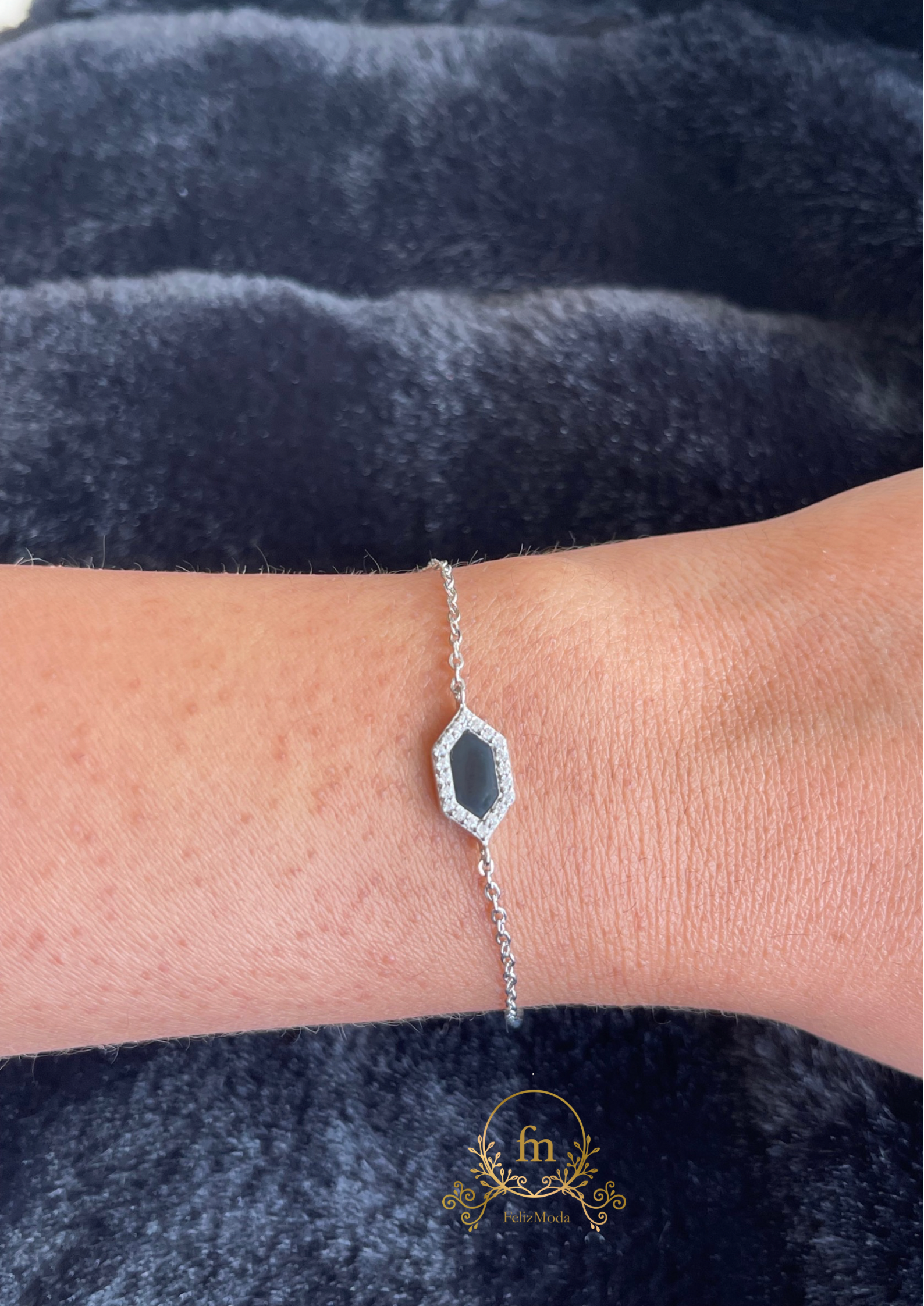 Black stone silver bracelet
