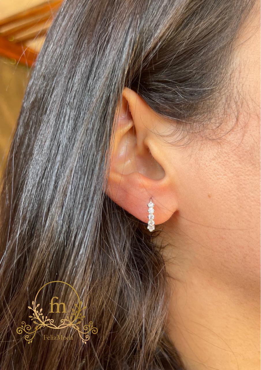 Round clip silver earrings with zircon stones