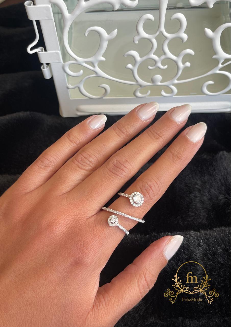 Two round pendants silver ring multiple layers