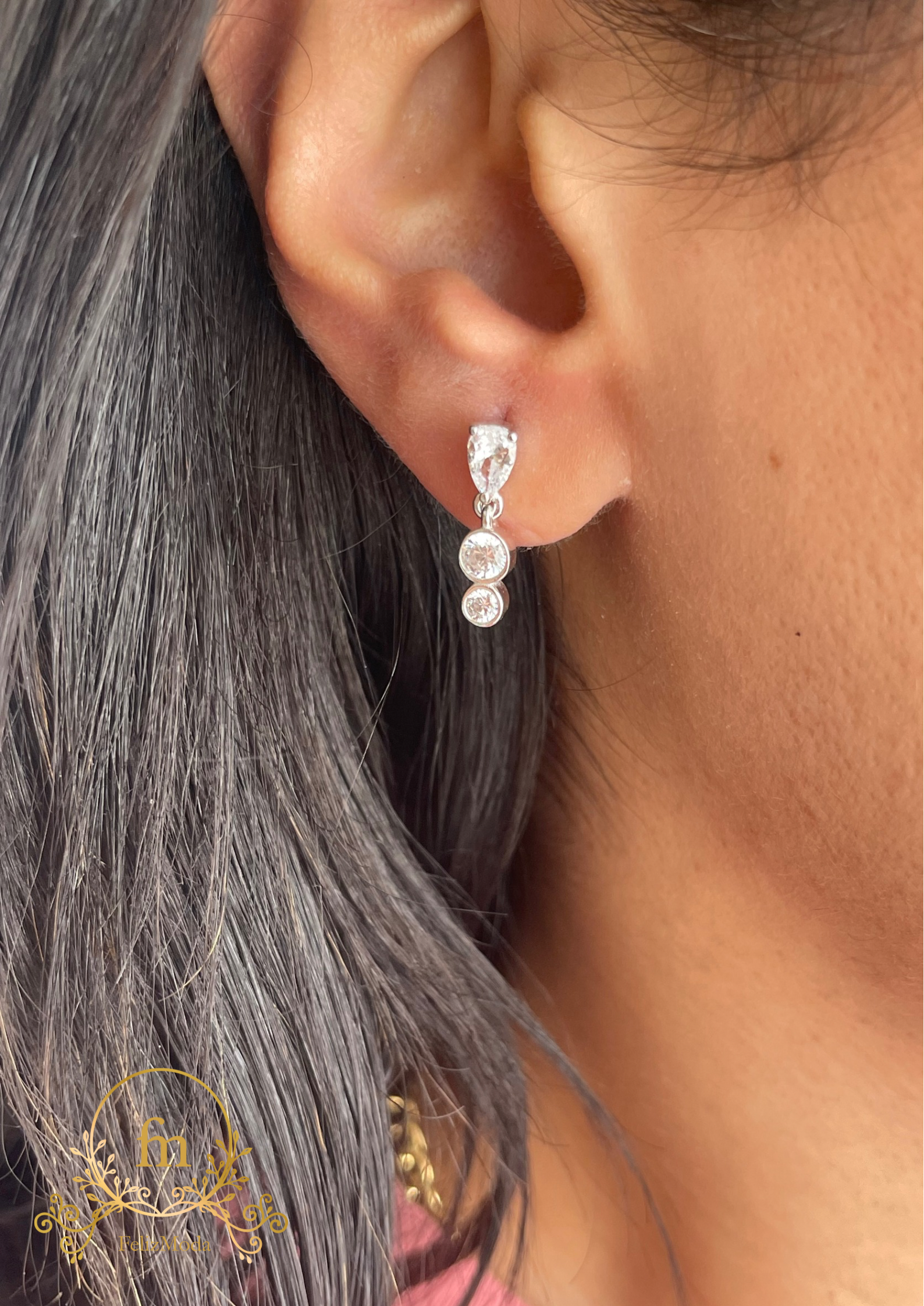 Three stones silver earrings - moda049