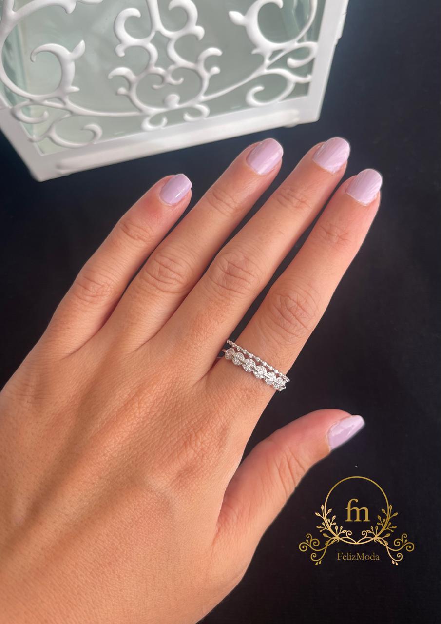 Round pendants double layered silver ring free size