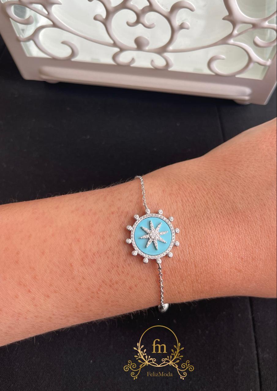 Silver sun with Fayrouz stone silver bracelet