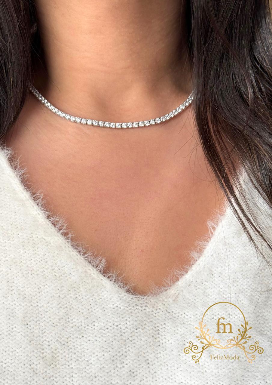 Tennis silver necklace zircon stones 3MM, 42CM