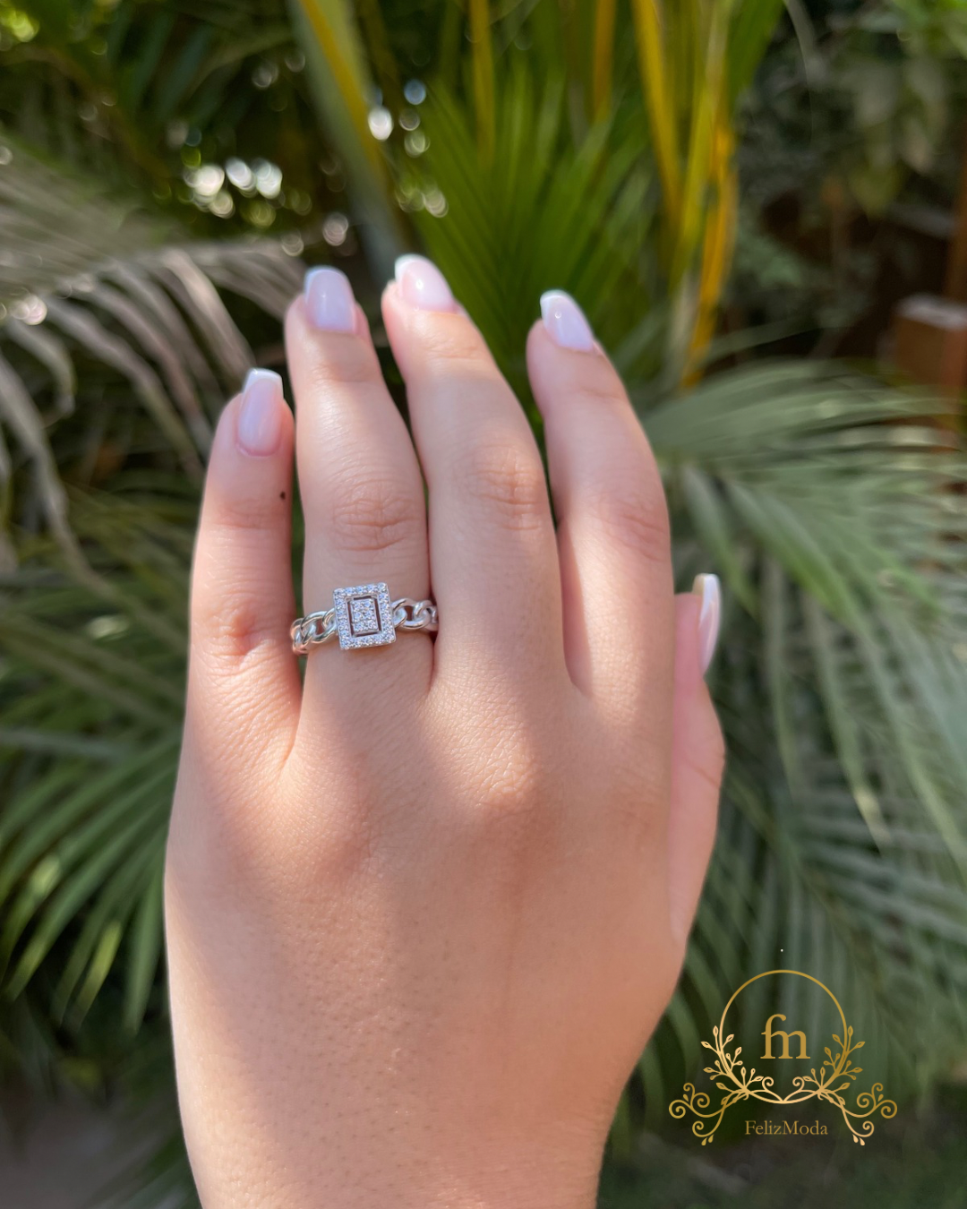 Square stone braided silver ring free size