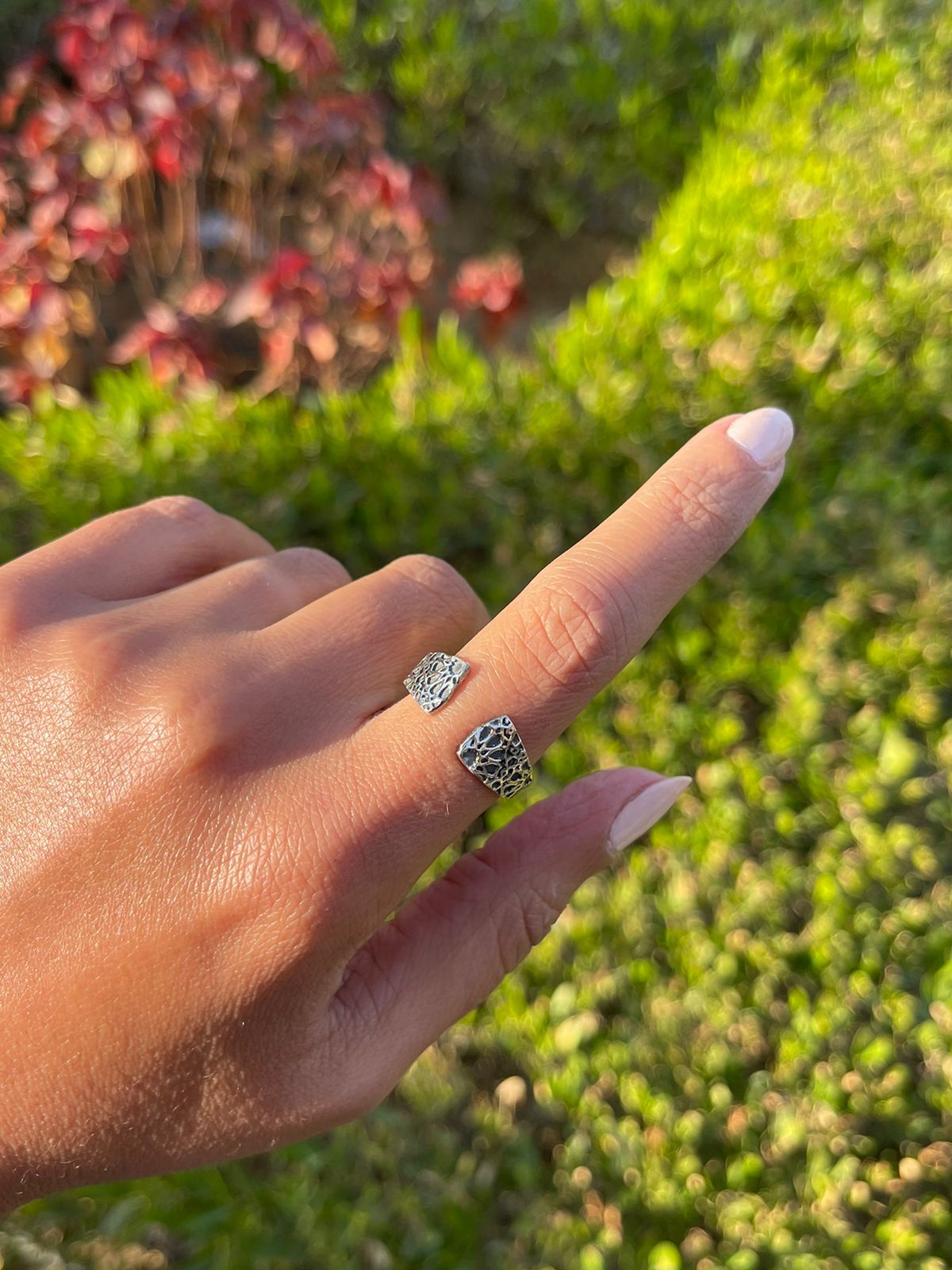 Two sided designed silver ring free size