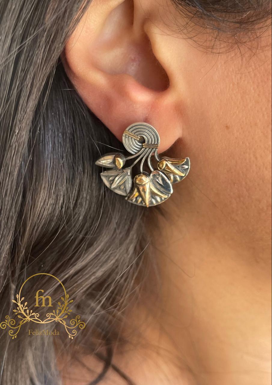 Multiple lotus silver earrings gold plated