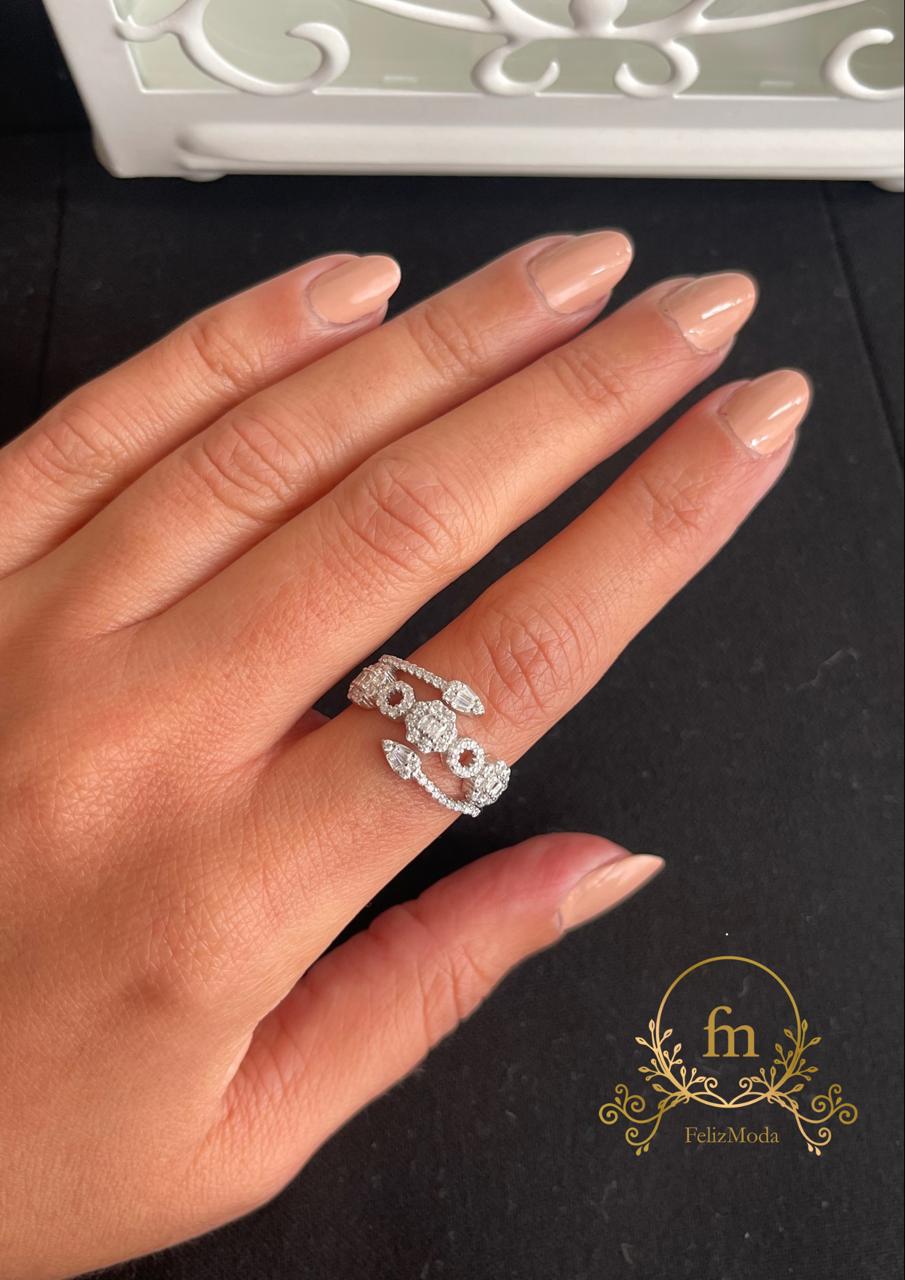 Flowers with two oval stones silver ring free size