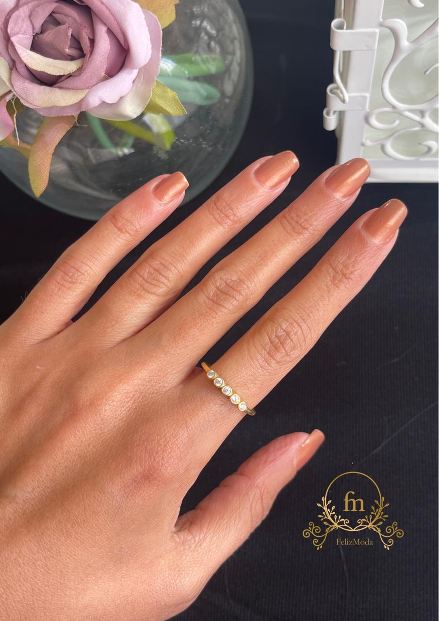 Five zircon stones silver ring gold plated free size
