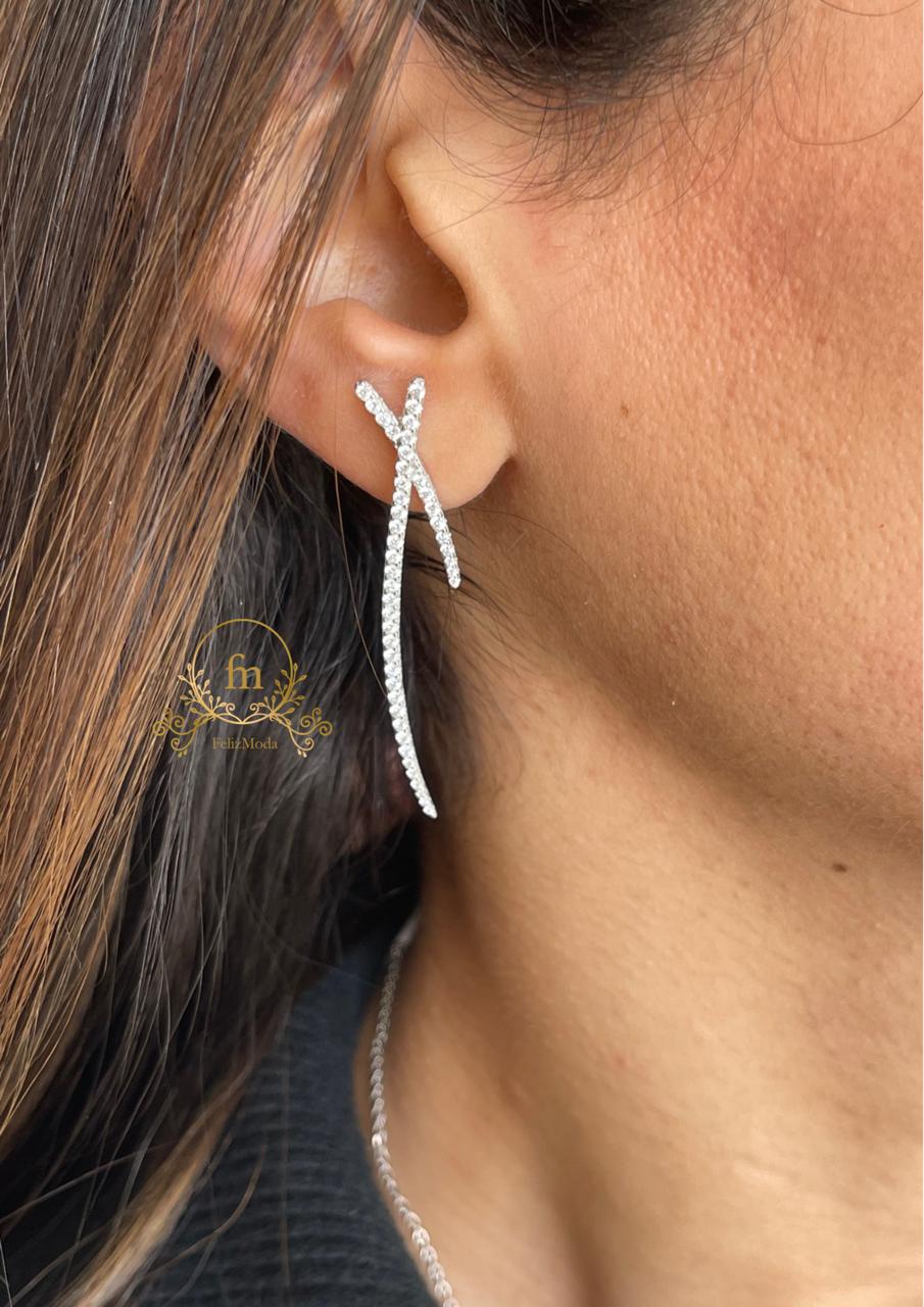 Zircon stones silver earrings two different length pendants