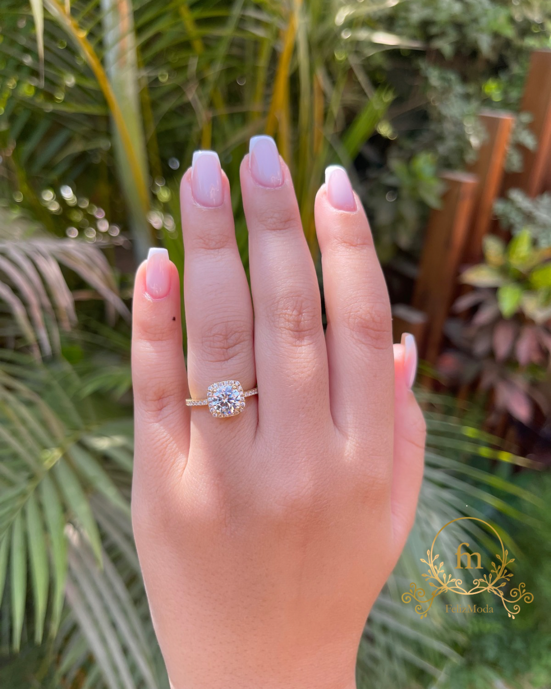 Square zircon stones silver ring gold plated