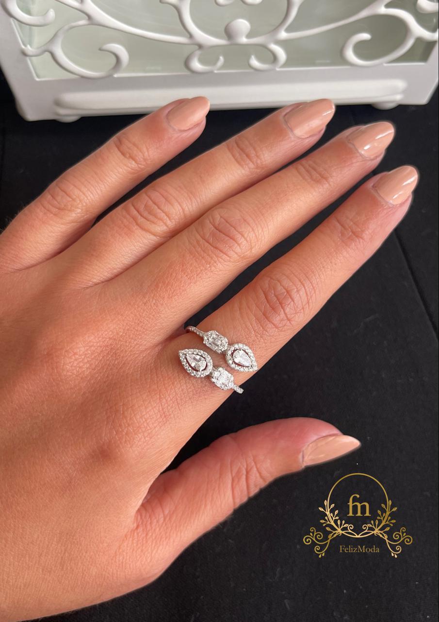 Oval zircon stones silver ring  free size