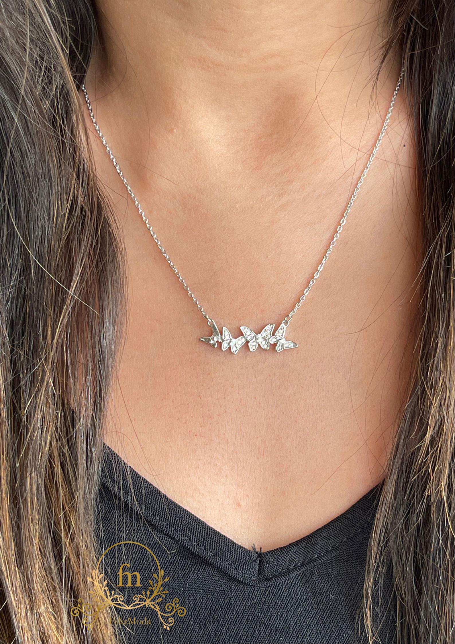 Butterflies silver necklace