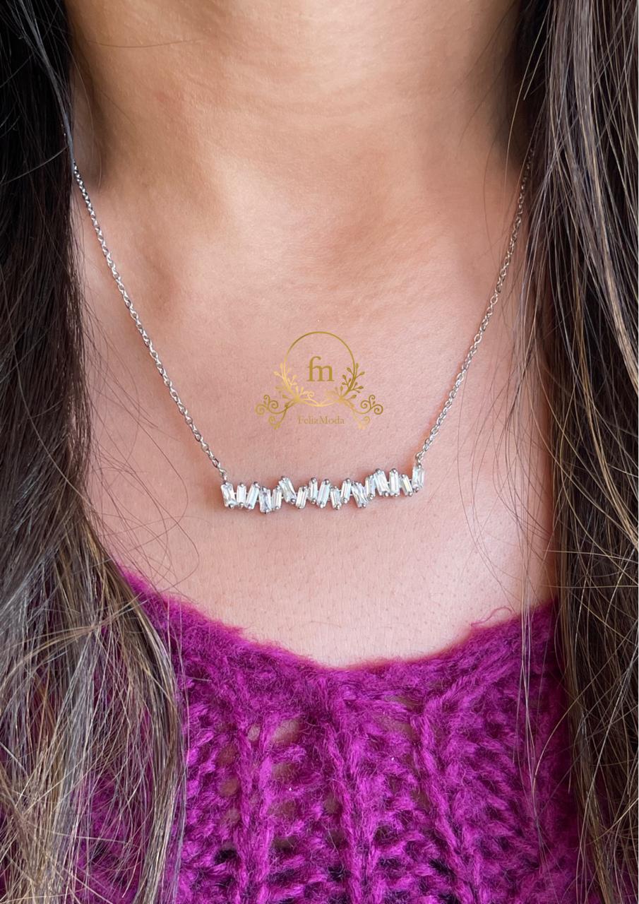 Stones bar silver necklace-MODA028