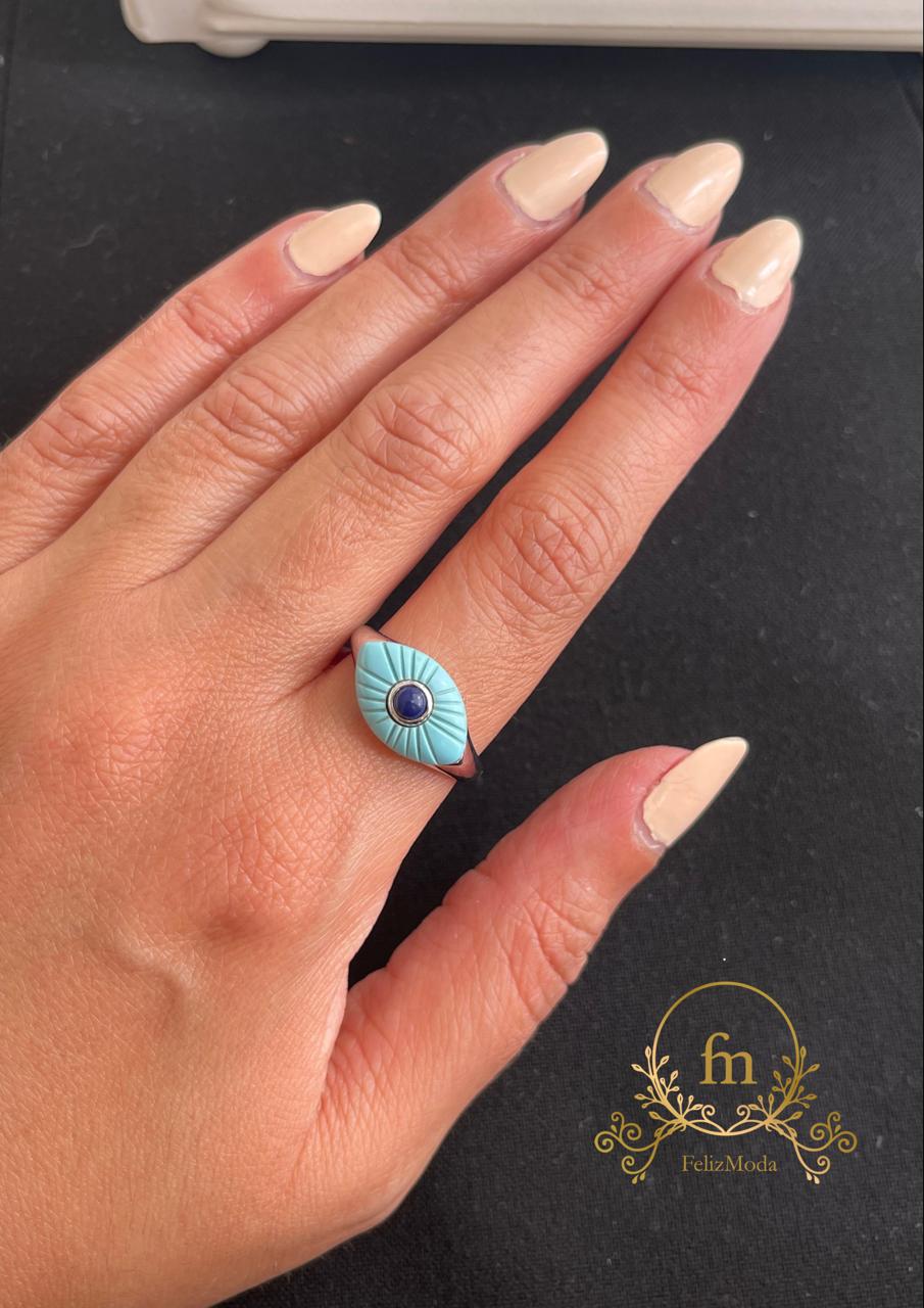 Blue eye silver ring Fayrouz stone