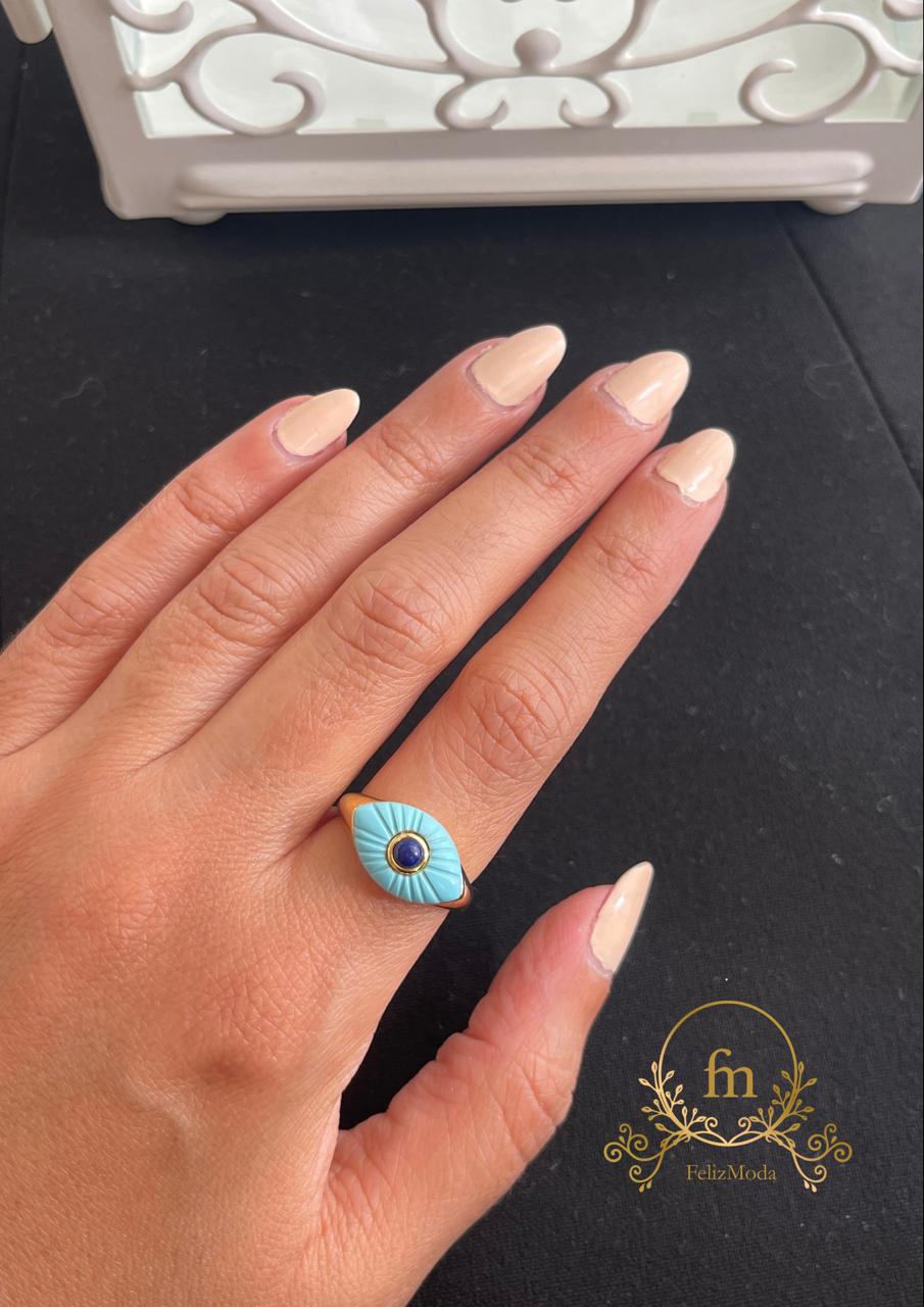 Blue eye silver ring Fayrouz stone gold plated