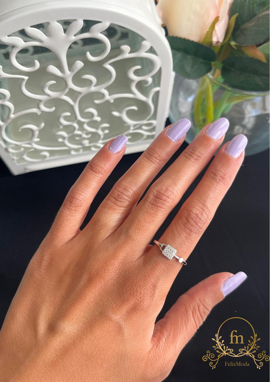 Square zircon stone silver ring available sizes