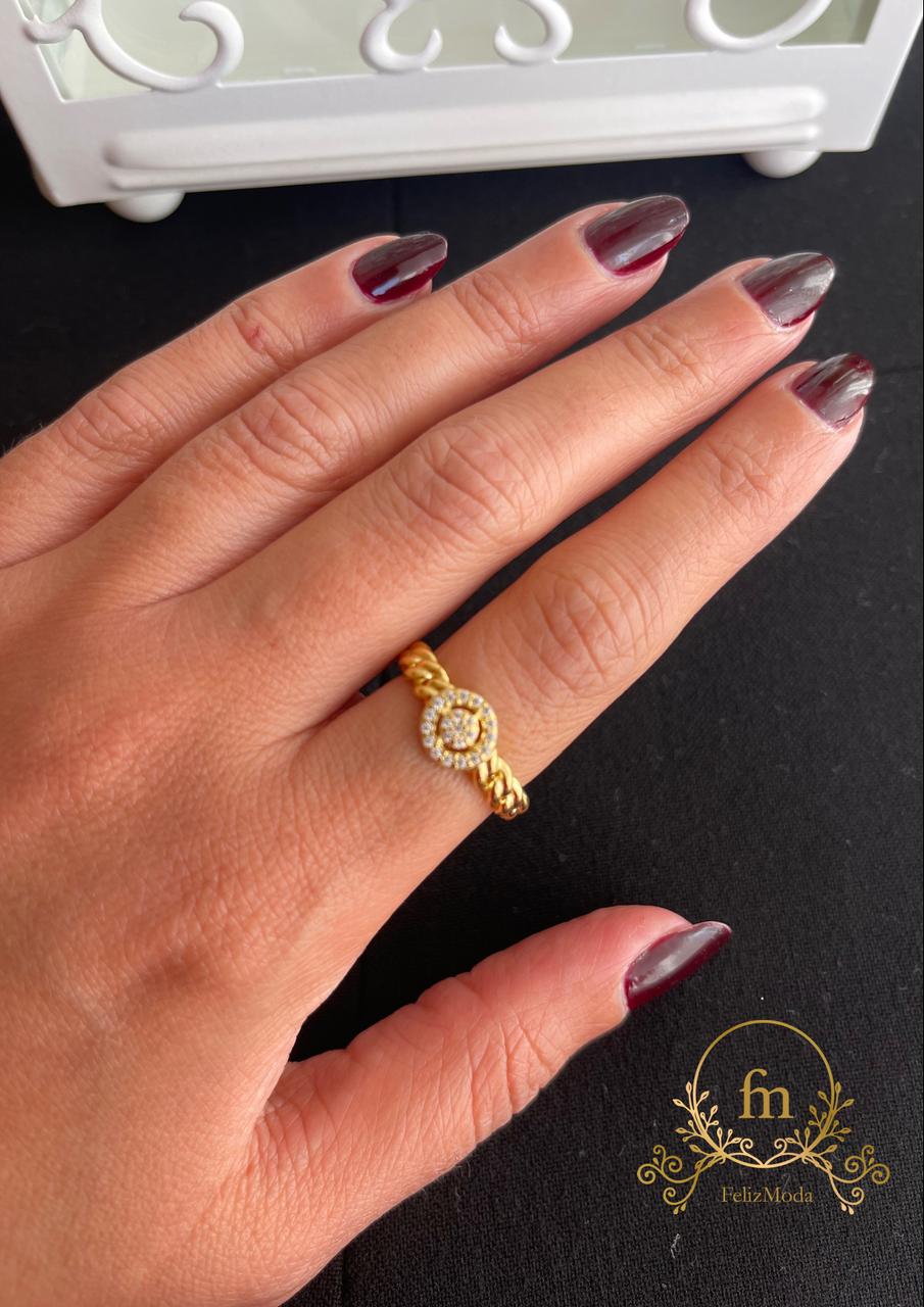 Round zircon stones braided silver ring gold plated