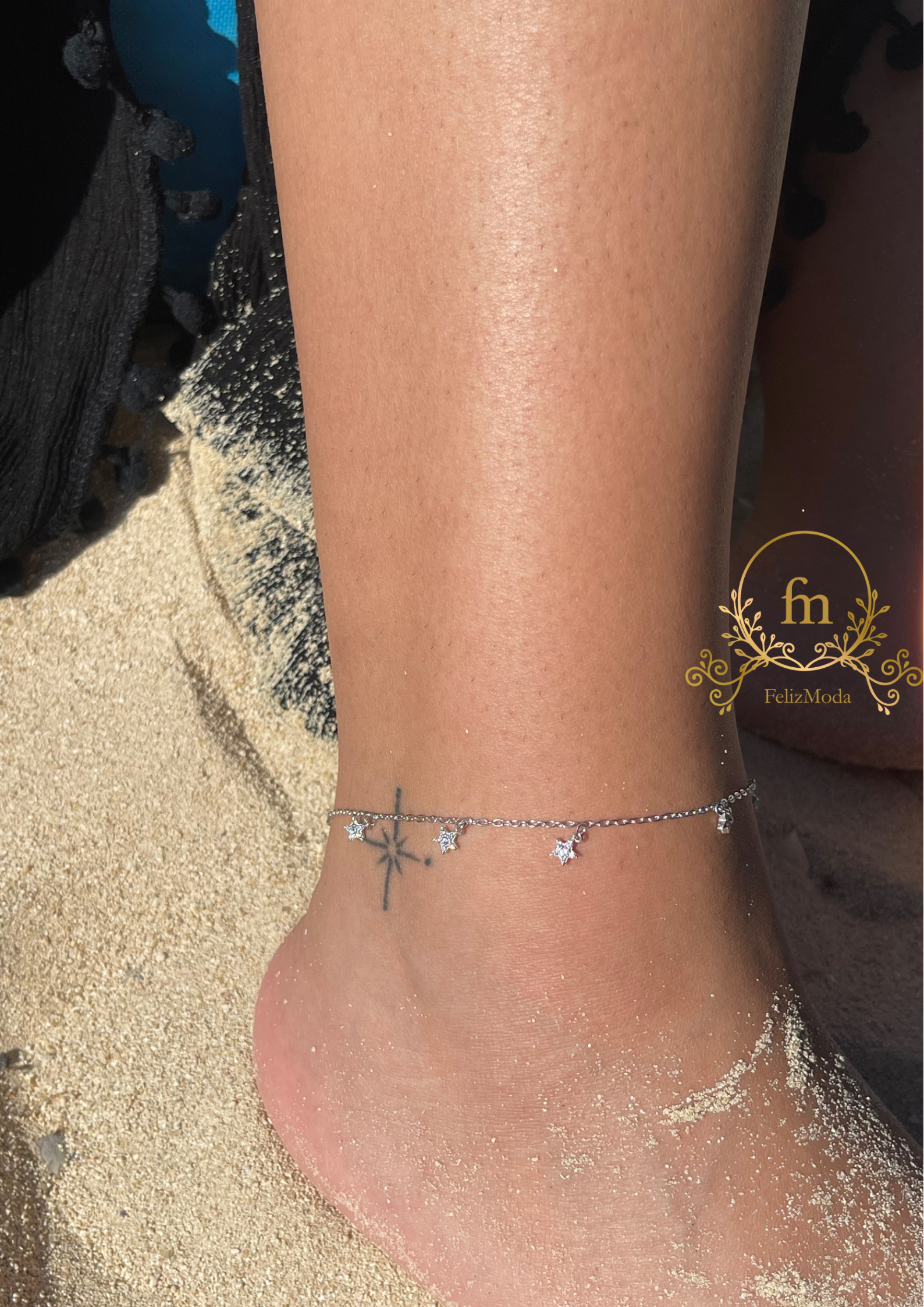 Multiple stars silver anklet