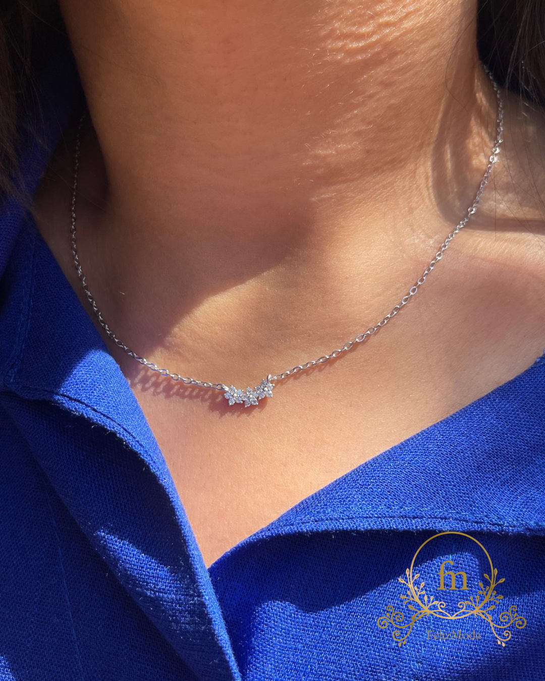 Three flowers silver necklace